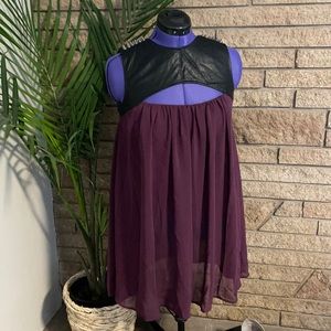 Nameless New Purple Black Leather Spiked Cutout Babydoll Mini Dress Women Large